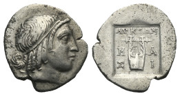 LYCIAN LEAGUE. Masikytes. Circa 35-30 BC. Hemidrachm (Silver, 22.67 mm, 1.67 g). Head of Apollo to right, wearing taenia. Rev. Kithara; above, ΛYKIΩN;...