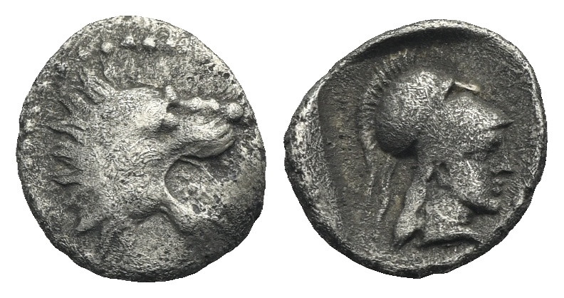 PAMPHYLIA. Side. Circa 370-350. Obol (Silver, 11.24 mm, 0.74 g). Lion's head rig...