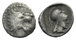 PAMPHYLIA. Side. Circa 370-350. Obol (Silver, 11.24 mm, 0.74 g). Lion's head right, with open jaws; all within dotted border. Rev. Head of Athena righ...