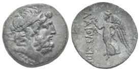 CILICIA. Elaiussa-Sebaste. 1st century BC. Bronze (Bronze, 20.6 mm, 6.94 g). Diademed head of Zeus to right; E behind his neck. Rev. EΛAIOYΣΣIΩN Nike ...