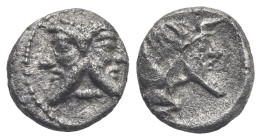 CILICIA, Mallos. Circa 440-390 BC. Obol (Silver, 8.85 mm, 0.79 g). Bearded janiform head. Rev. Forepart of man-headed bull running right. SGoktürk –; ...