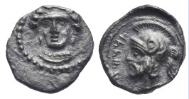 CILICIA. Tarsos. Time of Pharnabazos and Datames, circa 380-360 BC. Obol (Silver, 10.62 mm, 0.69 g). Female head facing slightly to left, wearing pend...