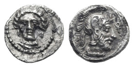 CILICIA. Tarsos. Time of Pharnabazos and Datames, circa 380-372 BC. Obol (Silver, 9.89 mm, 0.67 g). Struck circa 380 BC. Female head facing slightly l...