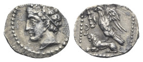 CILICIA. Uncertain mint. Circa 4th century BC. Obol (Silver, 11.92 mm, 0.760 g) Male head left wearing wreath of grain ears on curly hair. Rev. Eagle ...