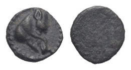CILICIA OR CYPRUS. Uncertain mint. Late 5th to mid 4th century BC. Tetartemorion (Silver, 8.92 mm, 0.20 g). Head of a boar to right; border of dots. R...