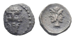 CILICIA. Uncertain mint. 4th century BC. Tetartemorion (Silver, 6.74 mm, 0.16 g). Triform bearded male head. Rev. Janiform head; on the left, a bearde...