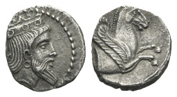 CILICIA. Uncertain. Circa 4th century BC. Obol (Silver, 10.18 mm, 0.83 g). Crowned and bearded head of Persian King right. Rev. Forepart of Pegasos ri...