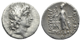 KINGS OF CAPPADOCIA. Ariarathes V Eusebes Philopator, 163-130 BC. Drachm (Silver, 18.42 mm, 3.82 g). Eusebeia-Mazaka, dated RY 1 (= 163/2 BC). Diademe...
