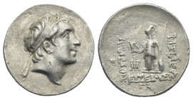 KINGS OF CAPPADOCIA. Ariarathes V Eusebes Philopator, 163-130 BC. Drachm (Silver, 20.84 mm, 3.72 g). Eusebeia-Mazaka, dated RY 33 (= 130/29 BC). Diade...