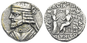 KINGS OF PARTHIA. Vologases I, 51-78. Tetradrachm (Billon, 26.60 mm, 14.30 g). Seleukeia on the Tigris, dated Seleukid Era 362 (= 51). Diademed bust l...