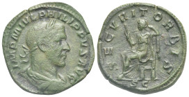 Philip I. AD 244-249. Sestertius (Bronze, 30.60 mm, 19.09 g). Rome. IMP M IVL PHILIPPVS AVG Laureate, draped and cuirassed bust of Philip I to right, ...
