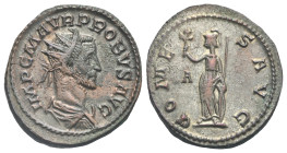 Probus, 276-282. Antoninianus (Bronze, 22.14 mm, 4.59 g), Lugdunum, first officina. IMP C M AVR PROBVS AVG Radiate bust right. Rev. COMES AVG Minerva ...