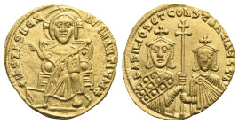 Basil I the Macedonian, with Constantine, 867-886. Solidus (Gold, 21.11 mm, 4.46 g). Constantinopolis, circa 871-886. IhS XRS REX REGNANTIUM✱ Christ, ...