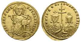 Constantine VII Porphyrogenitus, with Romanus I and Christopher, 920-944. Solidus (Gold, 21.72 mm, 4.39 g). Constantinopolis, 924-931. + IhS XPS RЄX R...