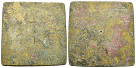 Byzantine Commercial Weight of 2 Librae = 2 Litrae. Circa 5th-7th centuries (Bronze, 81.81 x 81.81 mm, 648 g). Uniface square commercial weight with p...