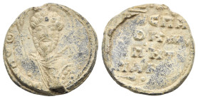 Byzantine Lead Seal. Ioannes spatharokandidatos, epi tou pantheou (?). Circa 10th-11th centuries. Seal (Lead, 22.20 mm, 6.68 g). O|Θ-O| Bust of St The...