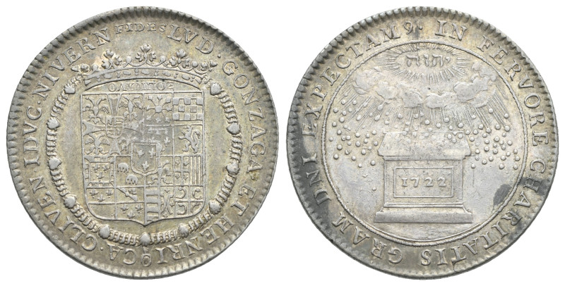 Nevers. Louis of Gonzaga, 1539-1595, and Henriette of Cleves. Token 1722. (Silve...