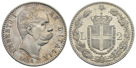 ITALY. Kingdom. Umberto I, 1878-1900. 2 Lire 1883-R (Silver, 27.08 mm, 9.99 g). Roma. UMBERTO I RE D'ITALIA Head of King Umberto I facing right; date ...