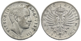 ITALY. Kingdom, Vittorio Emanuele III, 1900-1946. 1 Lira 1907. (Silver, 23.20 mm, 4.98 g), by Filippo Speranza. VITTORIO EMANUELE III Head right; unde...