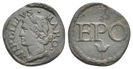 ITALY. Mantova. Federico I, third marques of Mantova, 1478-1484. Quattrino (Bronze, 16.50 mm, 2.18 g). VIRGILIVS MARO Laureate and draped bust of the ...