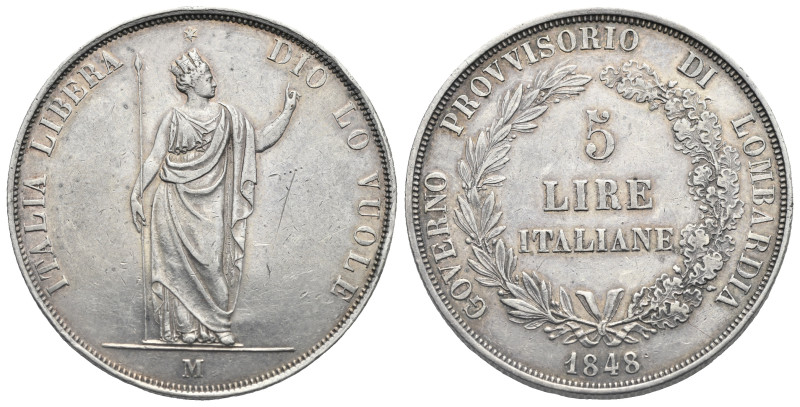 ITALY. Milano. Governo Provvisorio, 1848. 5 Lire 1848 (Silver, 37.49 mm, 24.96 g...