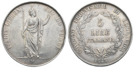 ITALY. Milano. Governo Provvisorio, 1848. 5 Lire 1848 (Silver, 37.49 mm, 24.96 g), Milan. ITALIA LIBERA * DIO LO VUOLE Italia standing facing, her hea...