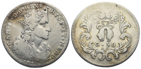 ITALY. Naples. Kingdom. Charles V [II of Spain],1665-1700. Mezzo ducato da 50 grana 1693. (Silver, 32.25 mm, 10.61 g). AG / A (Andrea Giovane, m.d.z. ...