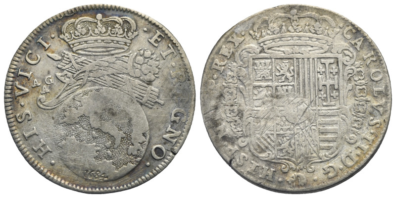 ITALY, Naples. Charles II of Spain, 1665-1700. Tari 1684 (Silver, 26.34 mm, 5.59...