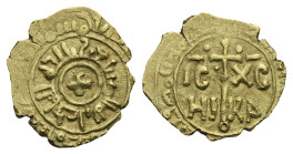 ITALY. Sicily. Guglielmo II il Buono (the Good), 1166-1189. Tarì (Gold, 14.69 mm, 1.26 g). Palermo or Messina, dated 57[X] AH. Kufic legend in outer m...