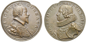 Vincenzo I, 1562-1612 e Vincenzo II, 1594-1627 Gonzaga. Medaglia. Opus: Gaspare Mola e Gaspare Moroni Mola (nipote). (Bronzo, 43.59 mm, 32.17 g). VINC...