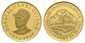 Henry Guisan, 1874-1960. Commemorative Gold Medal (Gold, 19.98 mm, 3.49 g). GENERAL HENRI GUISAN 1874-1960 Bust to left. Rev. 1. VIII. 1291 RÜTLISCHWU...