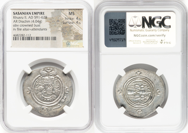 SASANIAN EMPIRE. Khusru II (AD 591-628). AR drachm (31mm, 4.04 gm, 3h). NGC MS 4...