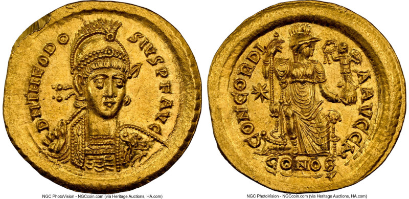 Theodosius II, Eastern Roman Empire (AD 402-450). AV solidus (22mm, 4.47 gm, 6h)...