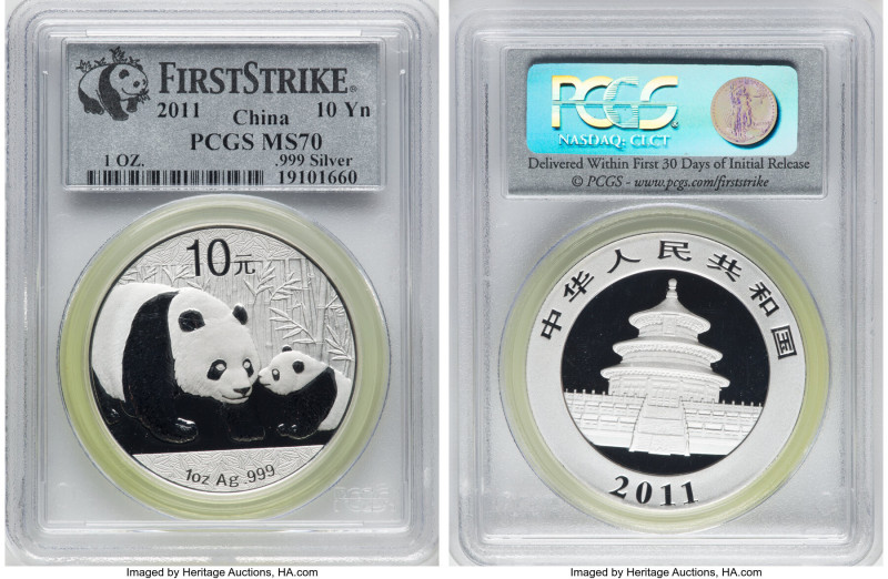 People's Republic 4-Piece Lot of Certified "First Strike" silver Panda 10 Yuan (...