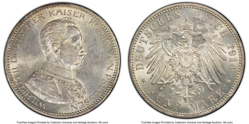 Prussia. Wilhelm II 5 Mark 1914-A MS61 PCGS, Berlin mint, KM536, J-114. HID09801...