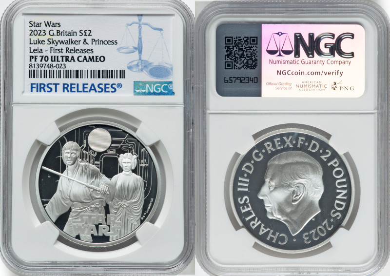 Charles III silver Proof "Luke Skywalker & Princess Leia" 2 Pounds (1 oz) 2023 P...