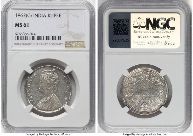 British India. Victoria Pair of Certified Rupees 1862-(c) NGC, 1) Rupee - MS61 2...