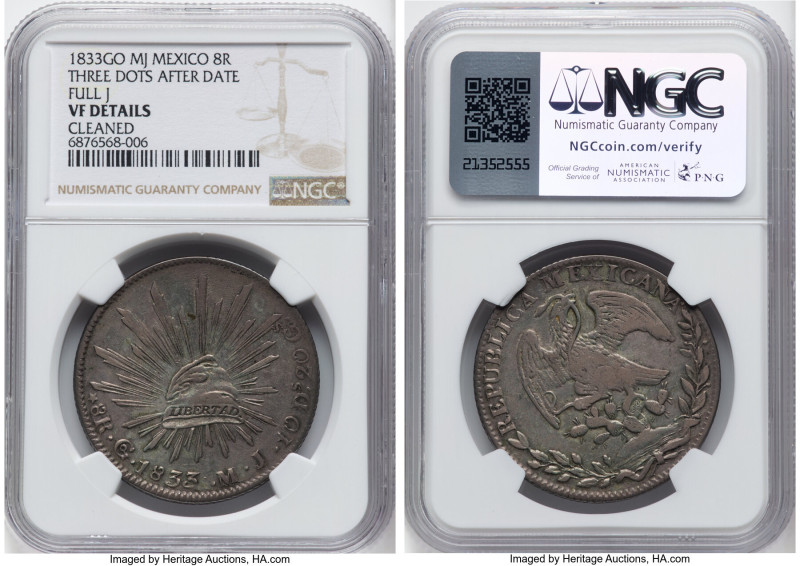 Republic 3-Piece Lot of Certified 8 Reales NGC, 1) 8 Reales 1833 Go-MJ - VF Deta...