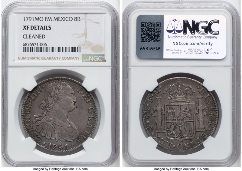 Charles IV 3-Piece Lot of Certified 8 Reales XF Details (Cleaned) NGC, 1) 8 Real...