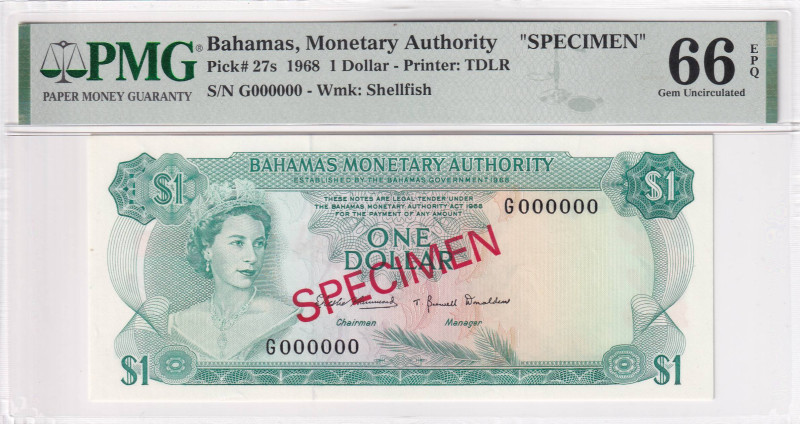 Bahamas, 1 Dollar, 1968, UNC, p27s, SPECIMEN

Estimate: USD 200-400