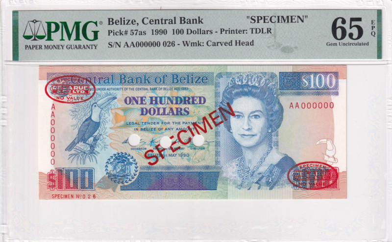 Belize, 100 Dollars, 1990, UNC, p57as, SPECIMEN

Estimate: USD 600-1200