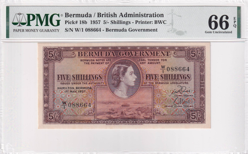 Bermuda, 5 Shillings, 1957, UNC, p18b

Estimate: USD 250-500