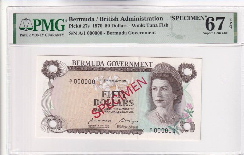 Bermuda, 50 Dollars, 1970, UNC, p27s, SPECIMEN

Estimate: USD 400-800