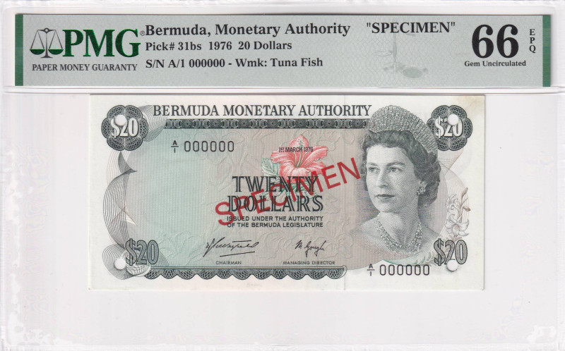 Bermuda, 20 Dollars, 1976, UNC, p31bs, SPECIMEN

Estimate: USD 200-400