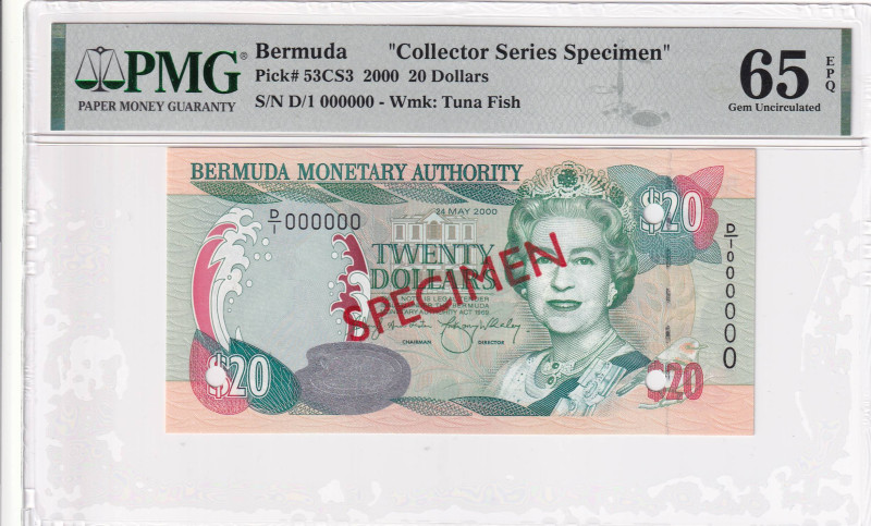 Bermuda, 20 Dollars, 2000, UNC, p53ACS3, SPECIMEN

Estimate: USD 100-200