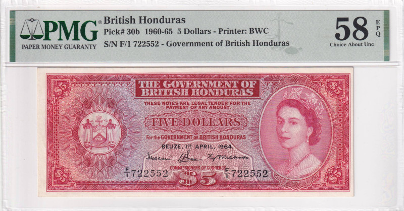 British Honduras, 5 Dollars, 1960/1965, AUNC, p30b

Estimate: USD 1000-2000