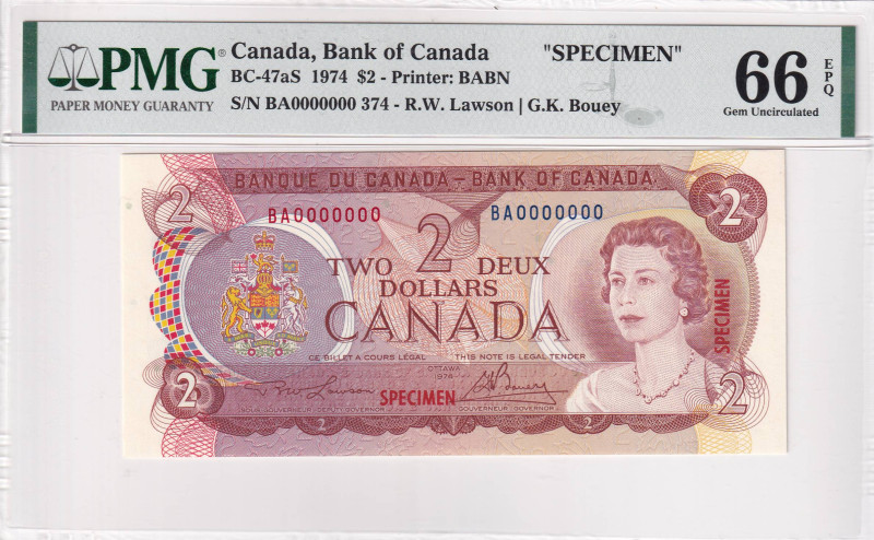 Canada, 2 Dollars, 1974, UNC, p86a, SPECIMEN

Estimate: USD 400-800