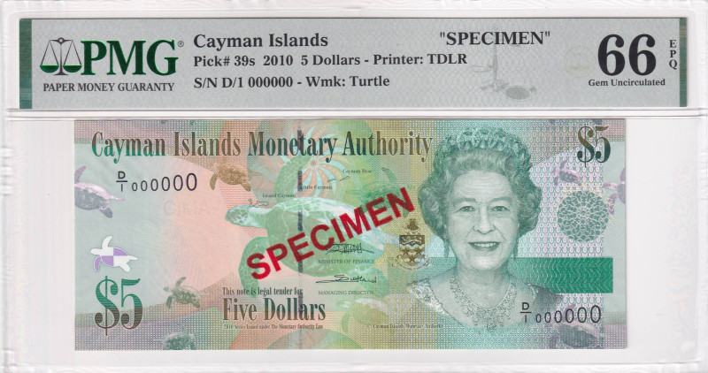 Cayman Islands, 5 Dollars, 2010, UNC, p39s, SPECIMEN

Estimate: USD 250-500