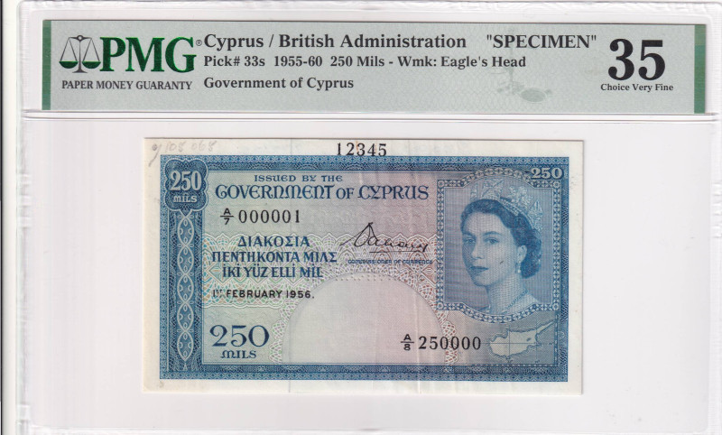 Cyprus, 250 Mils, 1955/1960, VF, p33s, SPECIMEN

Estimate: USD 1000-2000