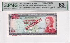 East Caribbean States, 100 Dollars, 1965, UNC, p16cs, SPECIMEN

Estimate: USD 1500-3000